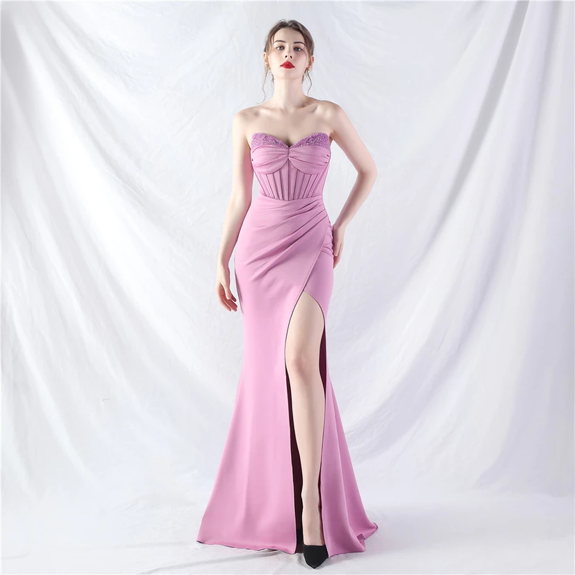 Vestido de noche de alta gama con cintura de espiga, elaborado con cuentas y forma elaborada. view 28