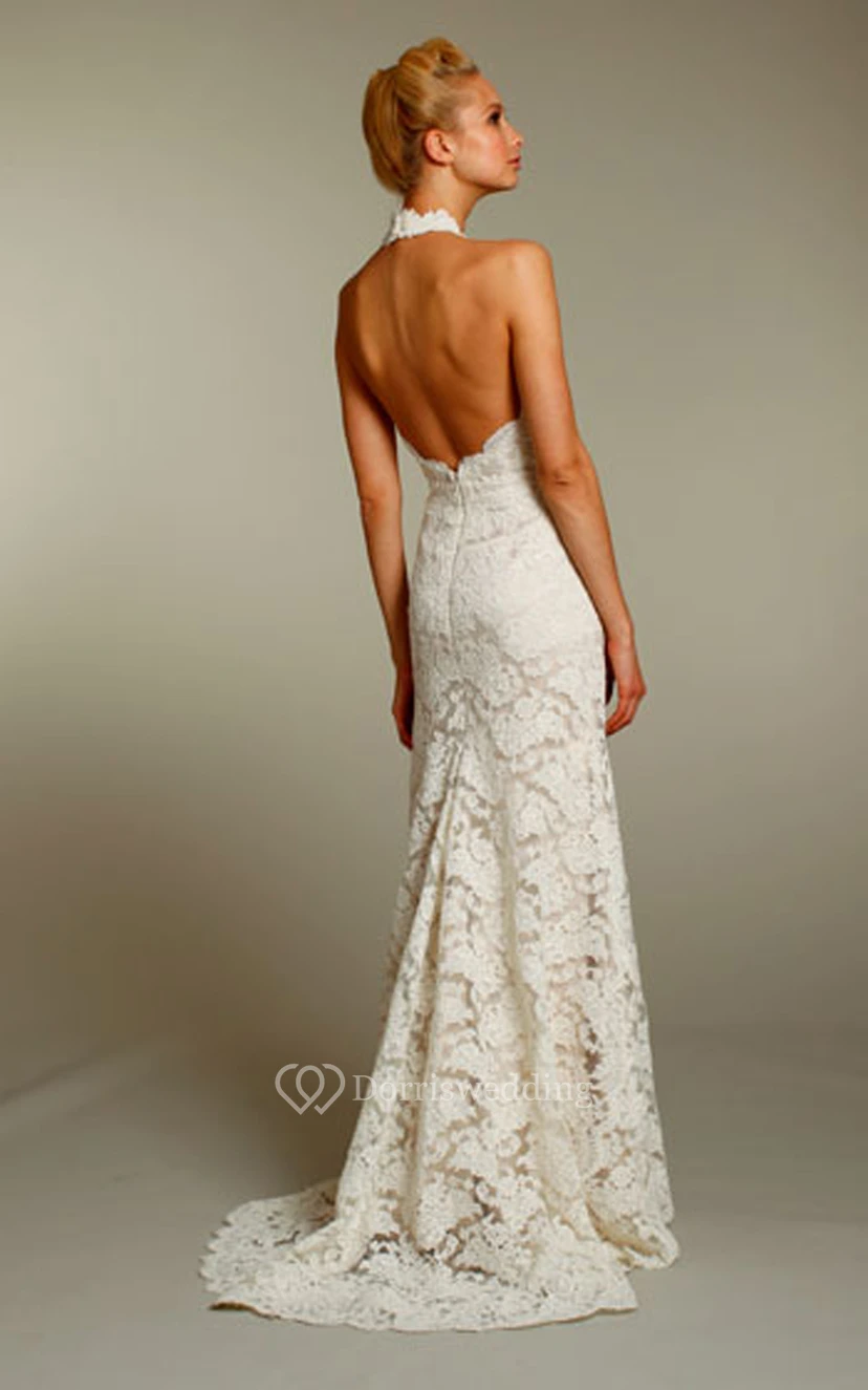 Wunderschönes Spitzenkleid mit Neckholder-Ausschnitt und floral verzierter Taille view 2