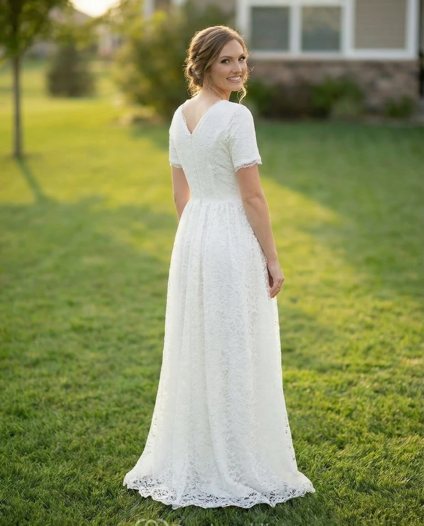 A-Line Floor Length Boho Lace Wedding Dress view 3