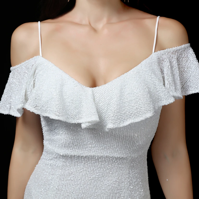 Robe de soirée élégante à franges et sequins en fil de polyester, style sirène, idéale pour un banquet ou une occasion spéciale automne. view 7