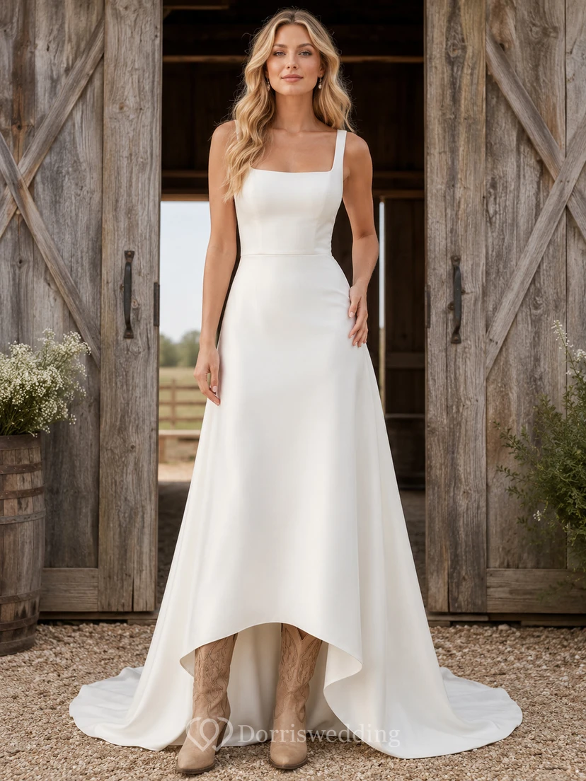 Robe de mariée de maternité en dentelle à manches longues et col en V, style jardin, avec traîne trapèze.