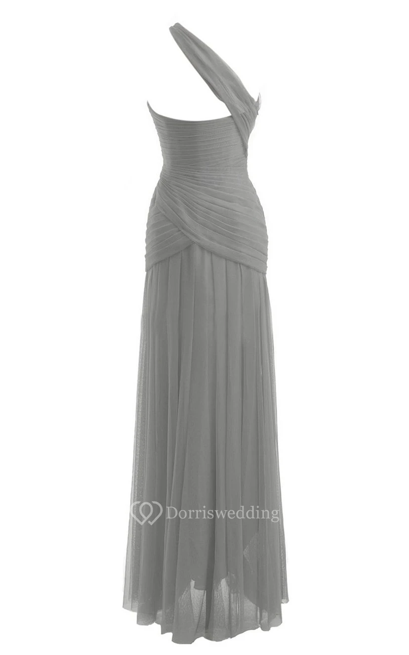 One-shoulder Ruching Chiffon Dress With Pleat view 2
