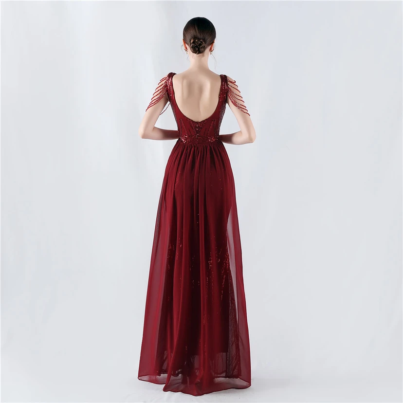 Paillettenbesetzte Blumen mit Cape-Stickerei, hochwertiges Abendkleid, ideal für die Ausrichtung der Jahrestagung view 6