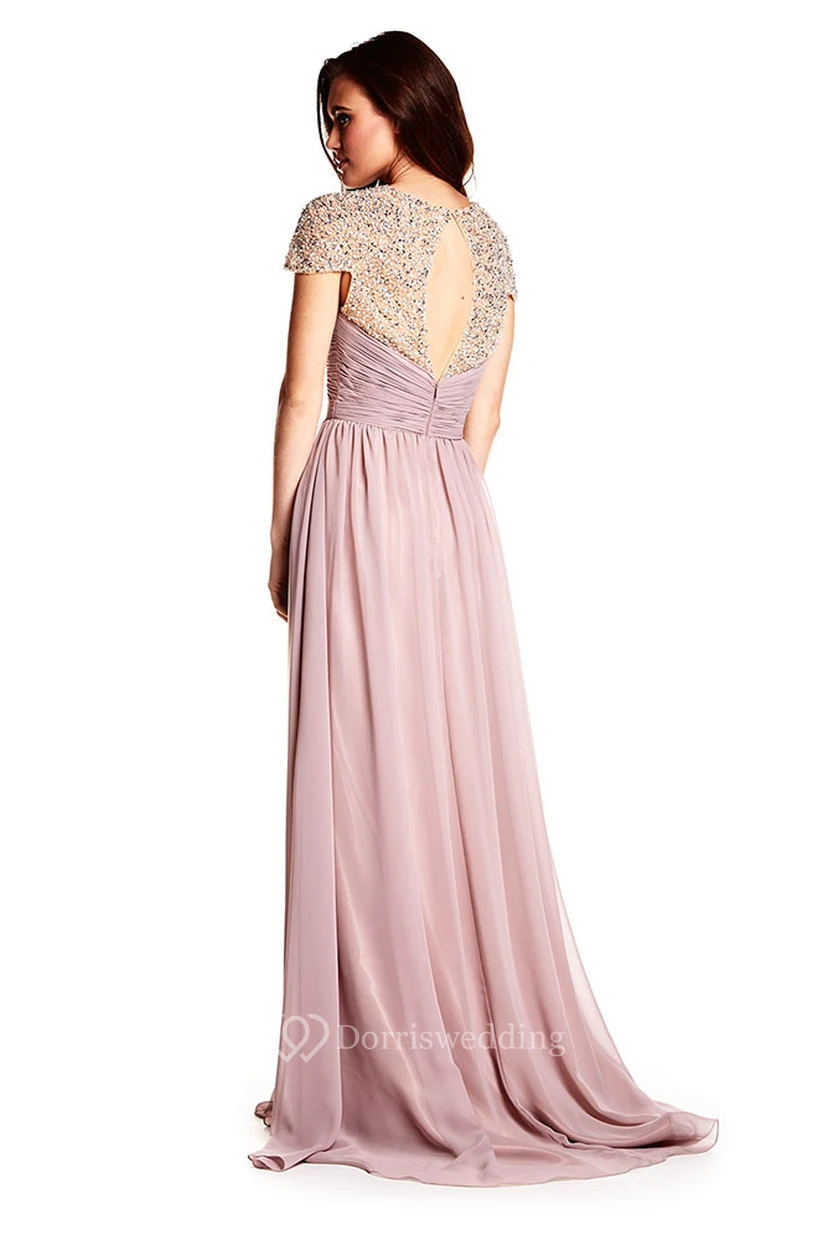 Robe de bal en mousseline à manches courtes et décolleté cœur froncé, ornée de fronces view 2