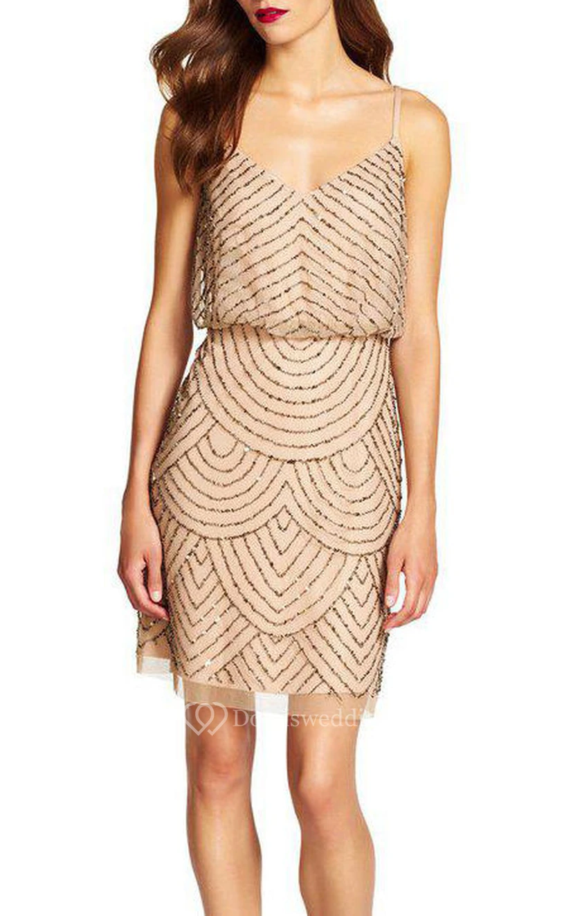 Art Deco Spagetti Straps Short Dress