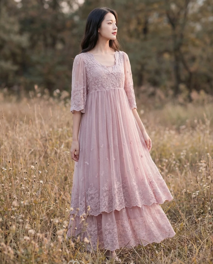 Floral Embroidered Tiered Lace Party Dress