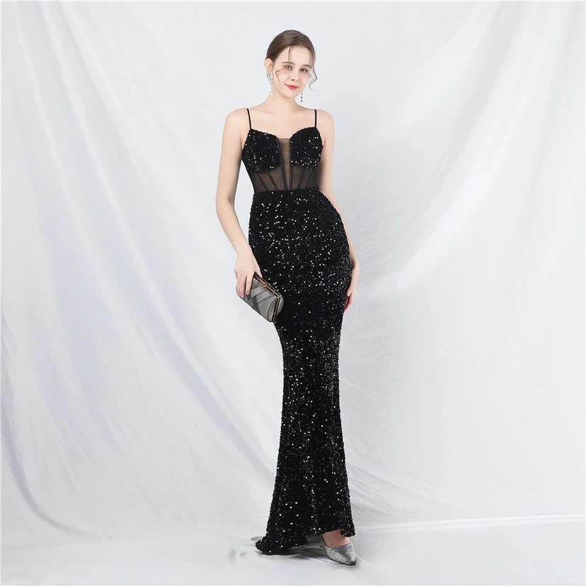 Palace Style Heavy Fishbone Waist Mesh Sequined High-End Evening Dress view 13