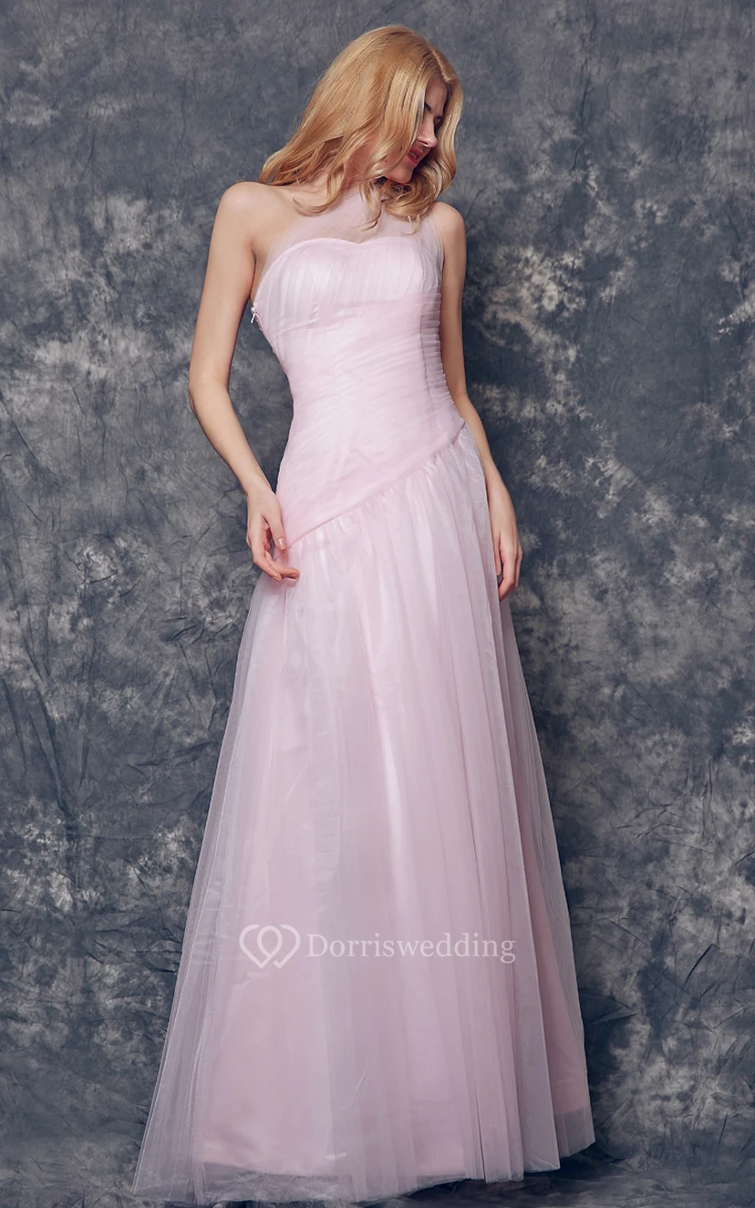 Elegant One Shoulder Ruched Long Tulle Dress view 4