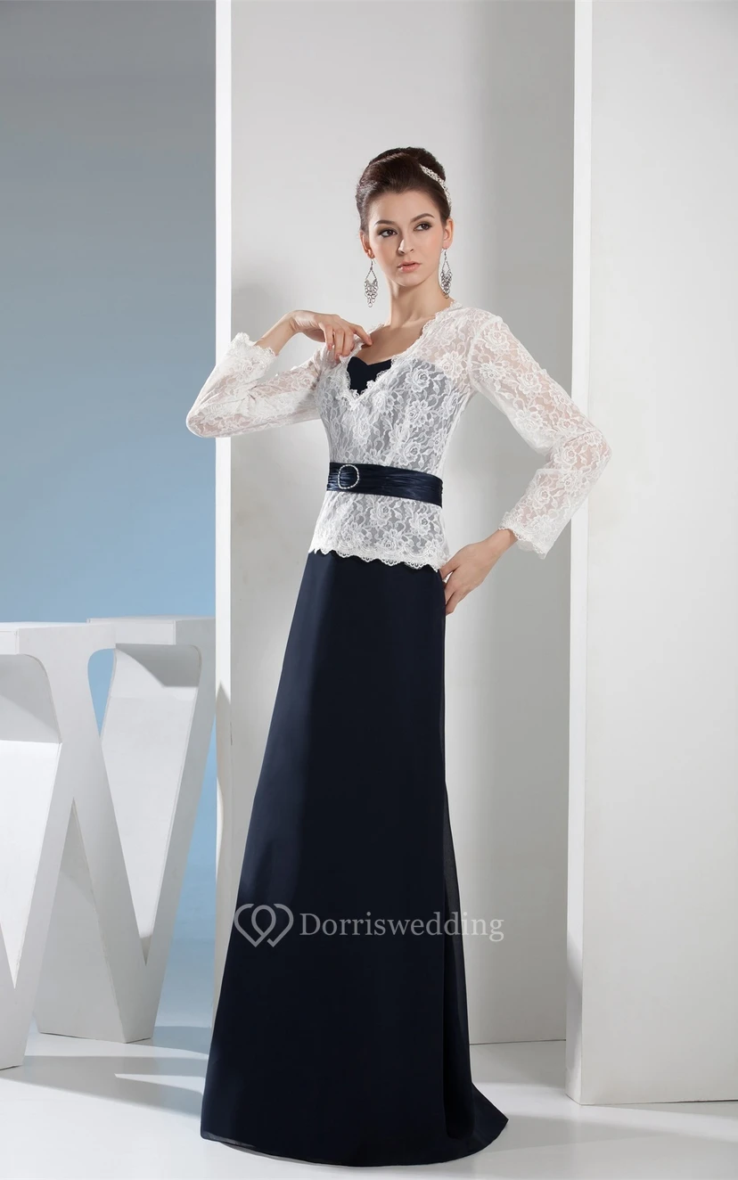 Robe longue bicolore à col en V et haut en dentelle view 8