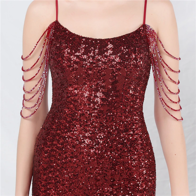 Robe de soirée longue à sequins et perles fantaisie view 35