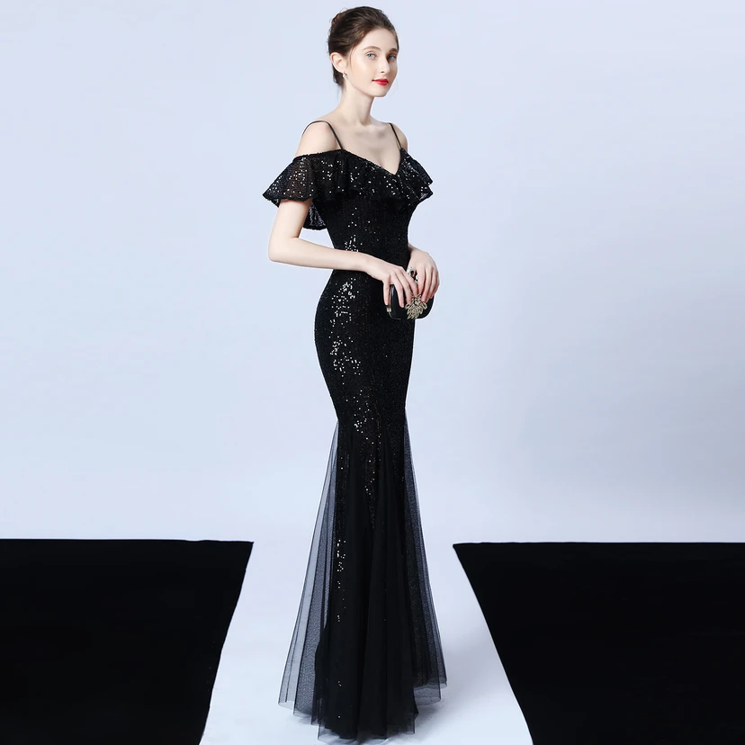 Robe de soirée élégante à franges et sequins en fil de polyester, style sirène, idéale pour un banquet ou une occasion spéciale automne. view 18
