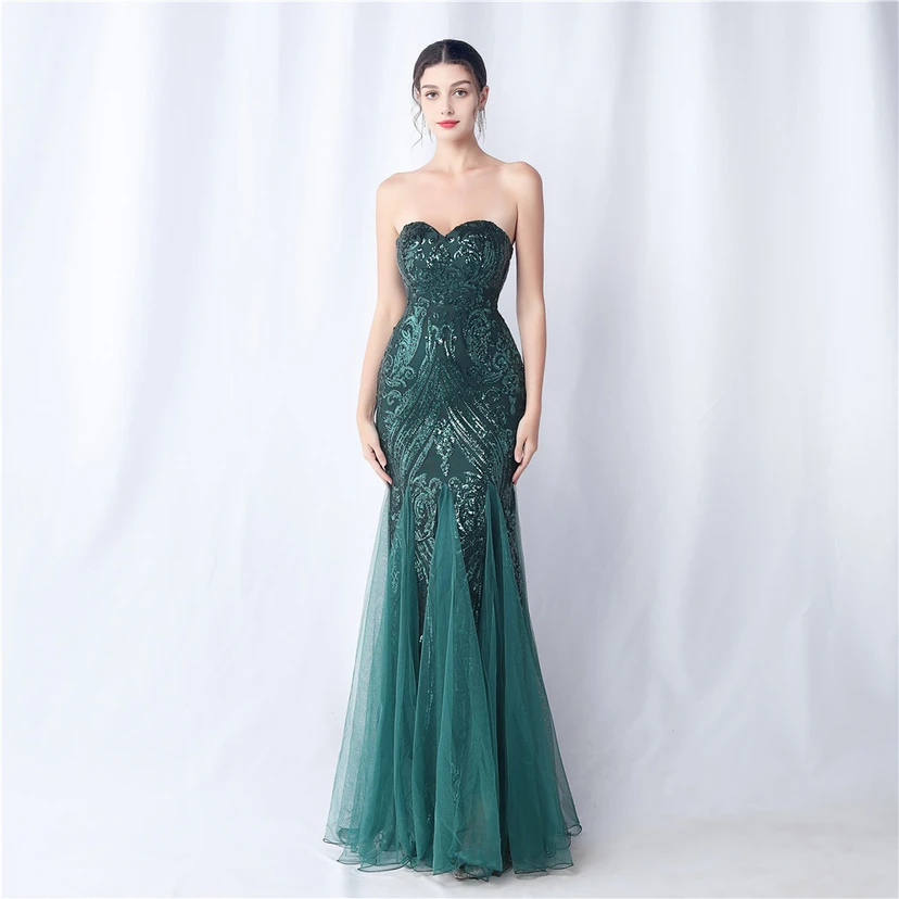 Positionierung Blumenschnitt Netz Pailletten Hochzeitsdinner Toast Party Abendkleid view 64