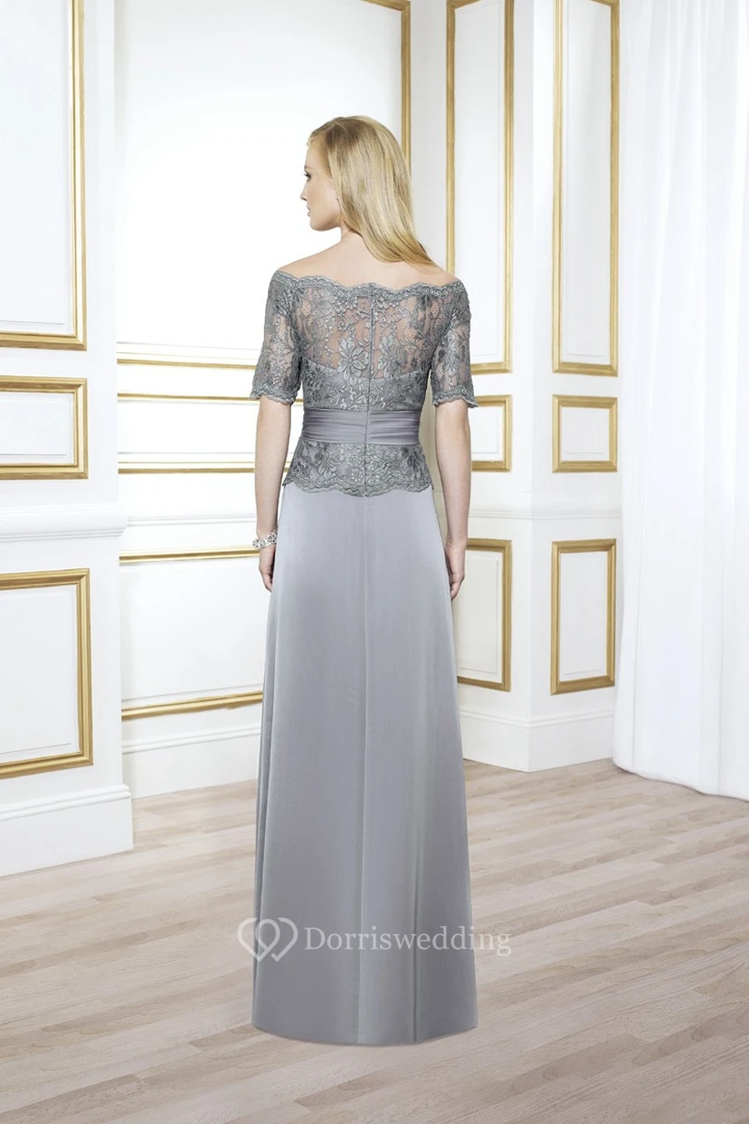 Appliqued Bateau Neck Short Sleeve Chiffon Formal Dress view 2