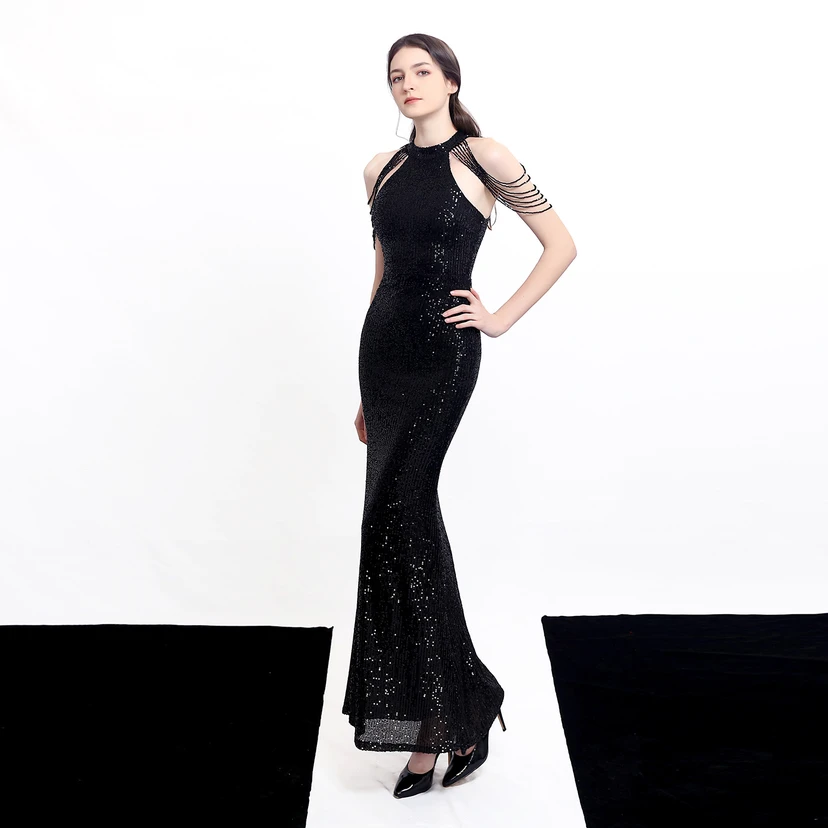 Robe de soirée élégante à col halter et sequins diamants Aura Queen, style banquet temperament view 16