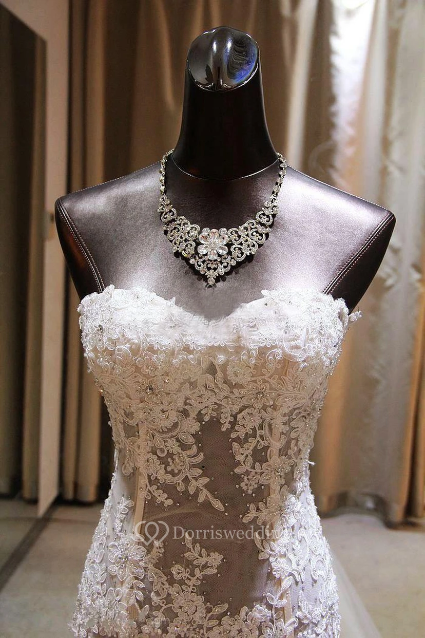 Sexy Sweetheart Lace Appliques Mermaid Wedding Dresses Tulle Floor Length view 4