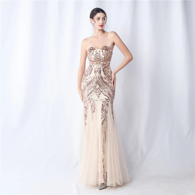 Positionierung Blumenschnitt Netz Pailletten Hochzeitsdinner Toast Party Abendkleid view 47