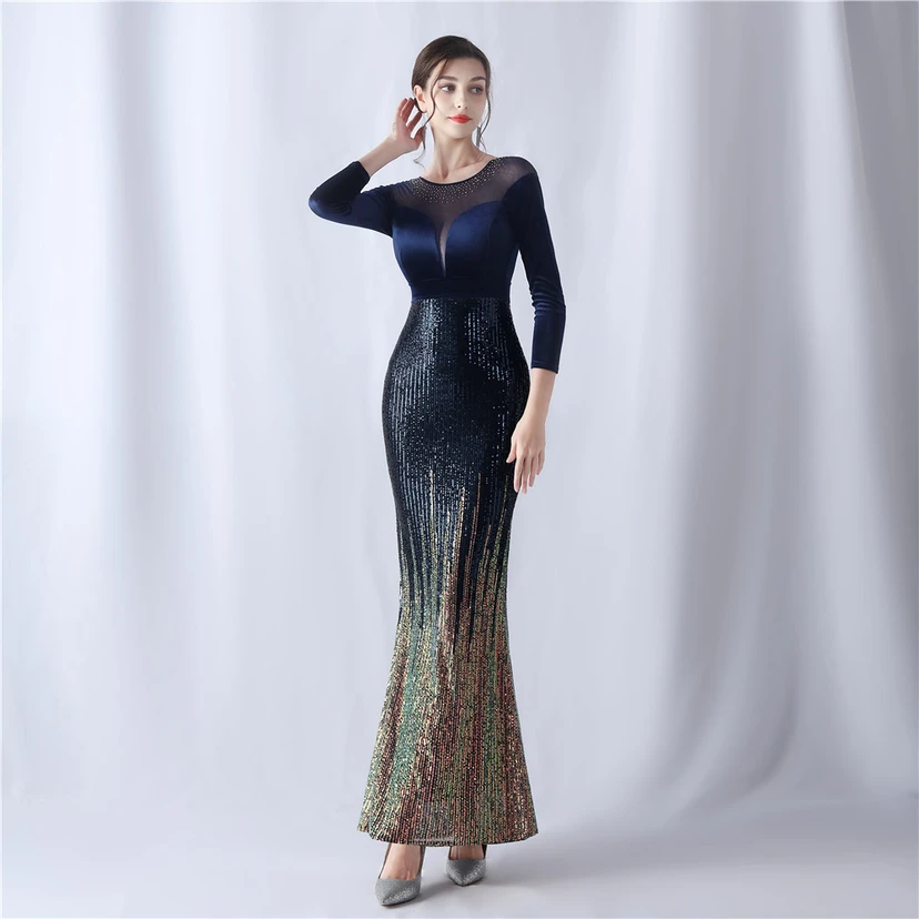 Long-Sleeved Fishtail Evening Dress High-End Atmosphere Elegant Banquet Temperament Velvet Aura Queen view 10