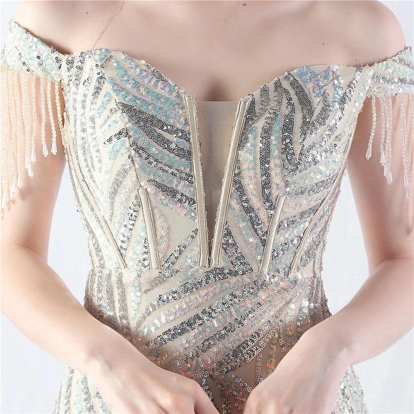 Palace Herringbone Waist Strap Heavy-Crafted Beaded High-End Evening Dress view 38