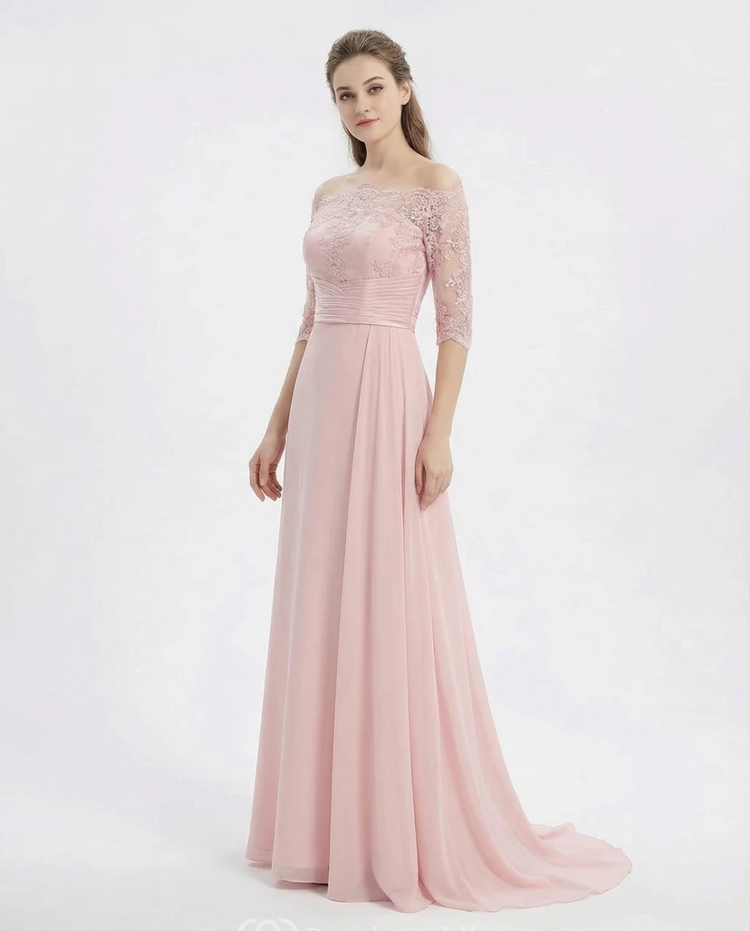 Off-Shoulder Chiffon Sheath Prom Dress with Appliques