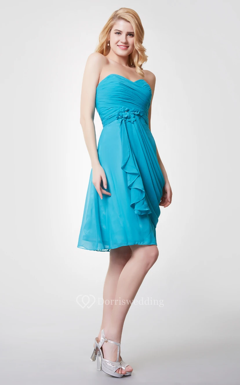 Strapless Ruched Short Chiffon Dress With Side Draping view 4