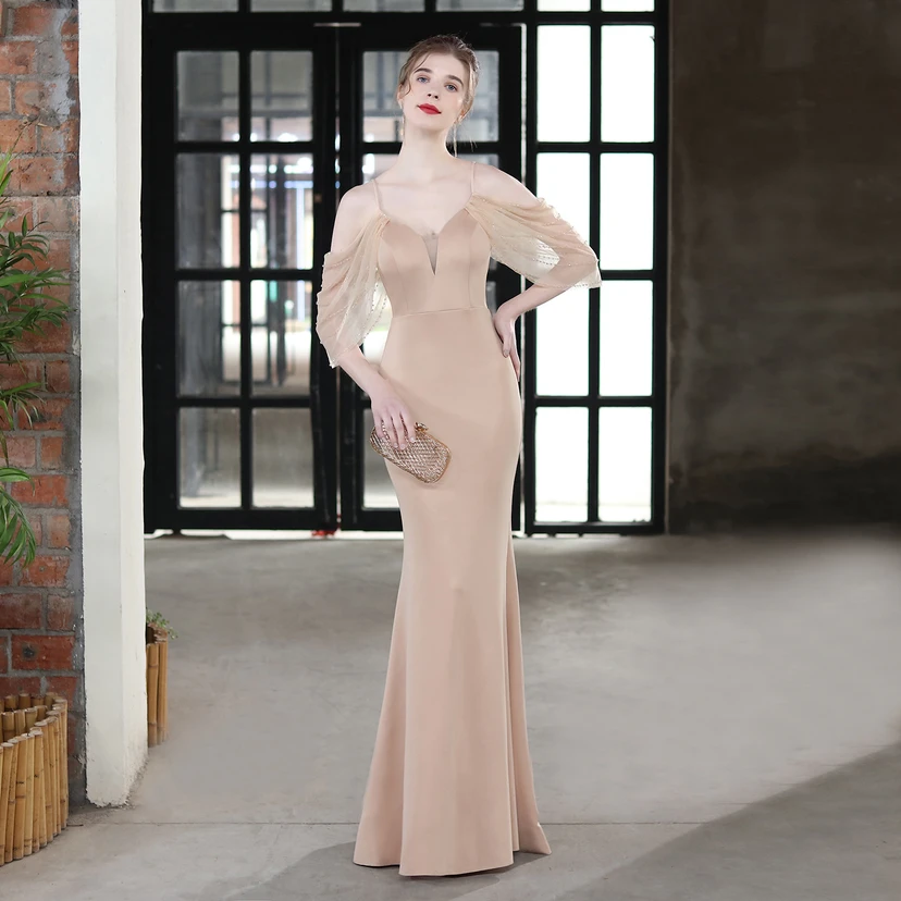 Toast Dress Bride Long Sling Thank You Banquet Slim Fishtail Skirt Wedding Car Model Exhibition Dress view 30