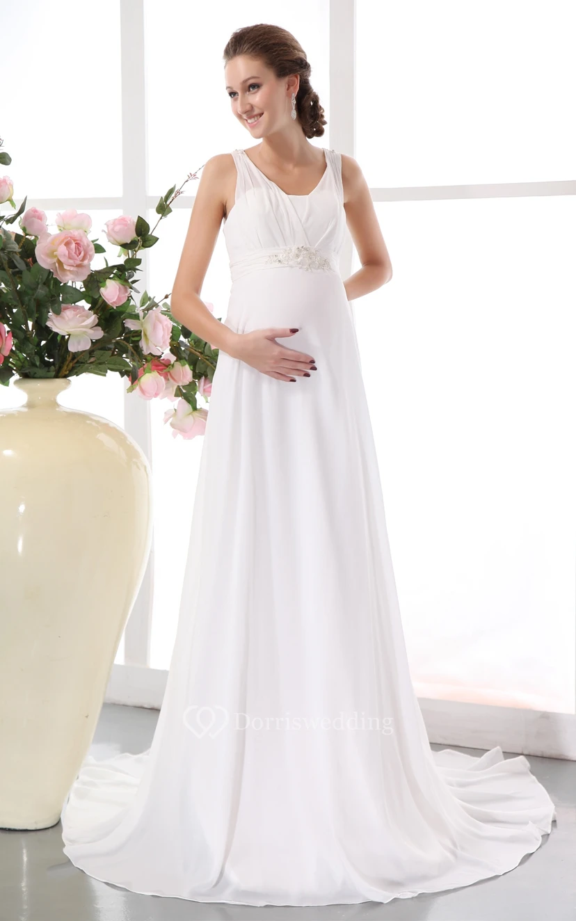Chiffonkleid im Empire-Stil mit Gürtel in der Taille view 2