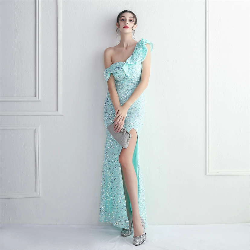 Imitation, handgefertigt, Pailletten, schulterfrei, Dankeschön-Bankett, schmaler Meerjungfrauenrock, Hochzeitsauto-Modellausstellung, Prominentenbankett view 50