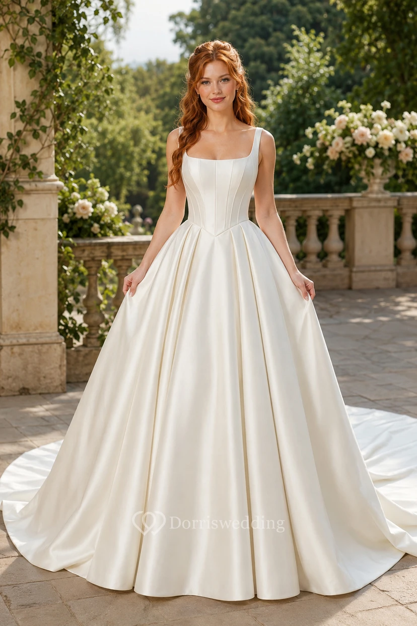 Satin-Ballkleid mit eckigem Ausschnitt und strukturiertem Oberteil