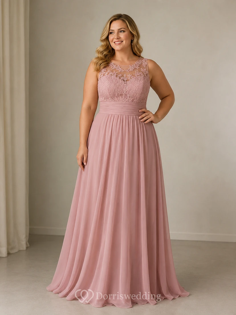 Robe de bal longue en mousseline élégante sans manches, ornée d'appliqués de dentelle. view 4