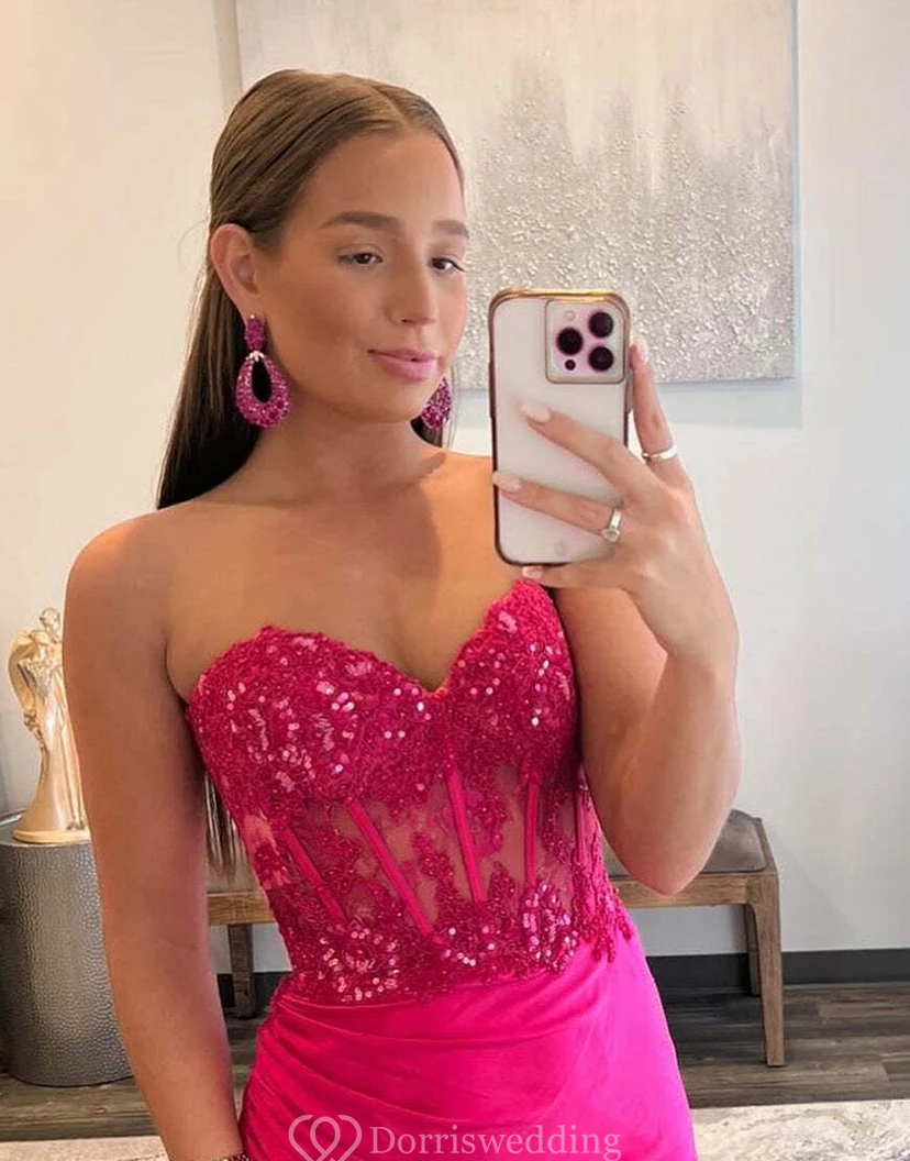 Fuchsia Sequin Corset Gown view 4