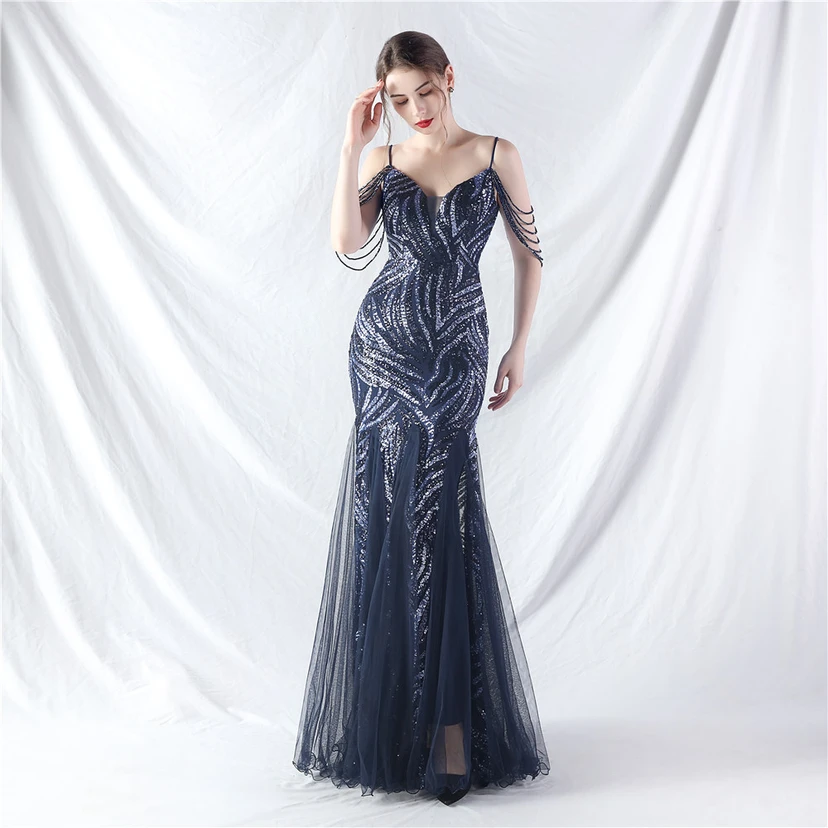 Layered Beads Spliced ​​Mesh High-End Evening Dress view 65