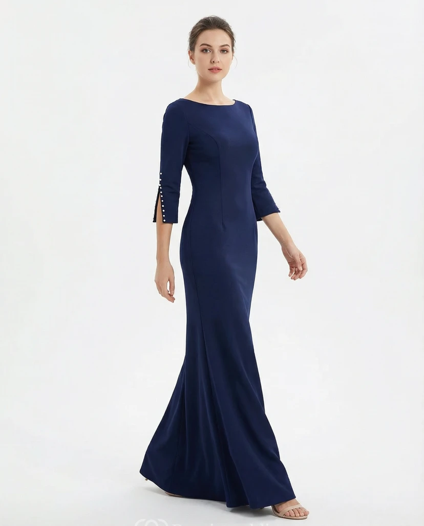 3/4 Sleeve Spandex Mermaid Dress with Pearls