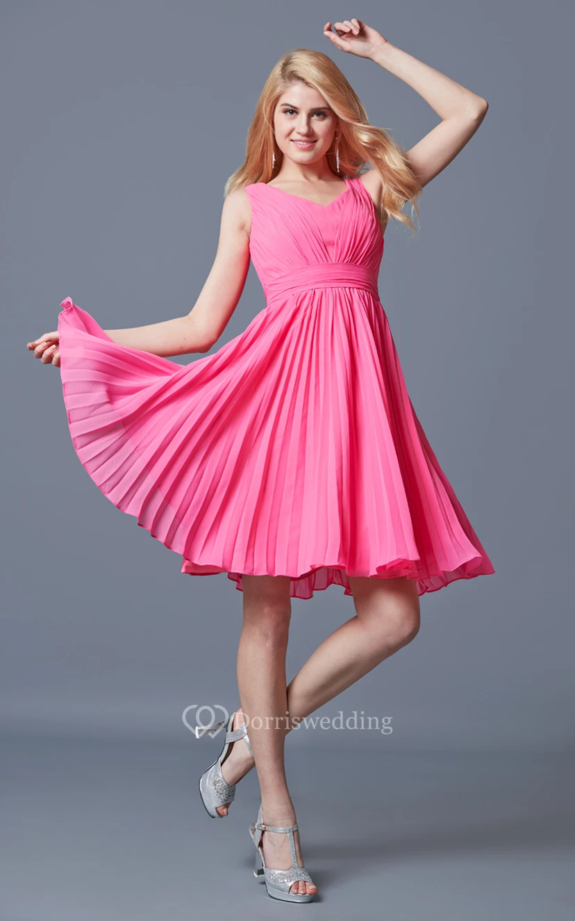 Stunning Sleeveless Pleated Knee Length Chiffon Dress view 2