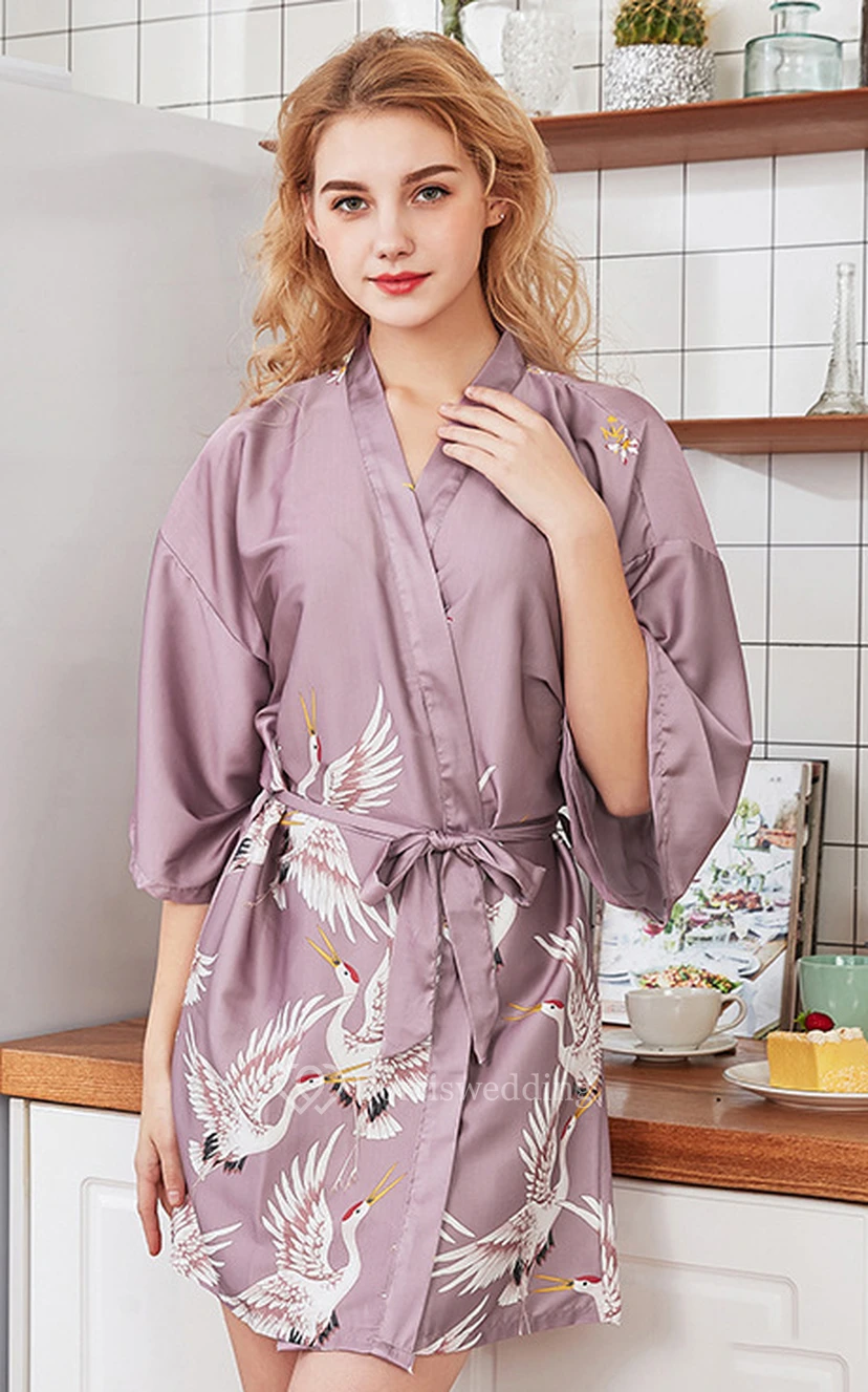 Floral Bride Bridesmaid Short Robe view 7