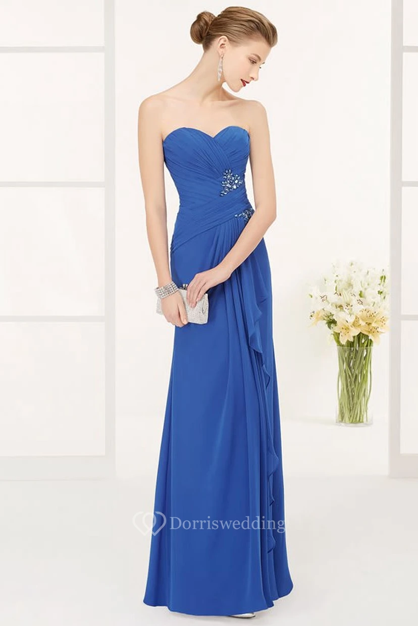Side Drape Sweetheart Chiffon Long Prom Dress With Crystal And Removable Top