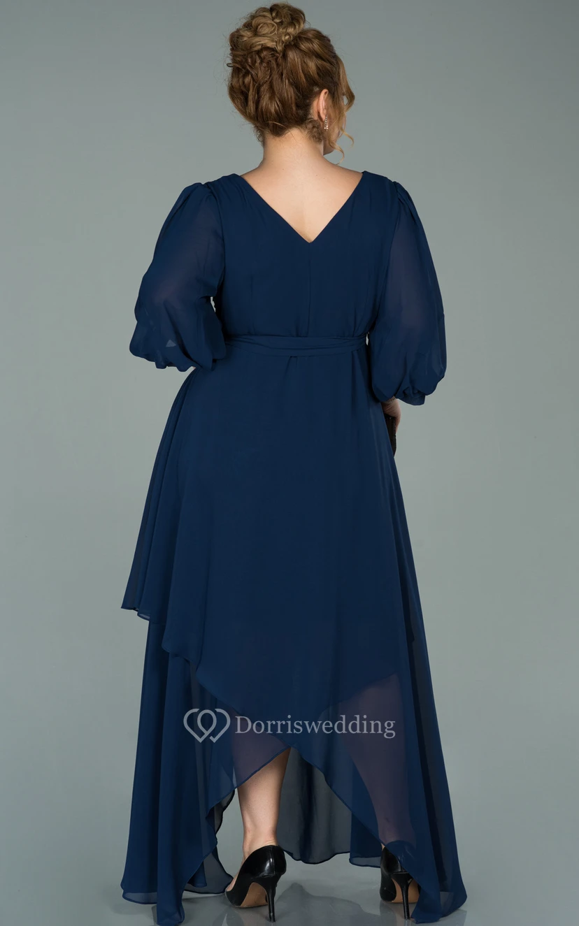 V-neck Half-sleeve Chiffon Empire Petal A-line Formal Plus Size Dress view 6