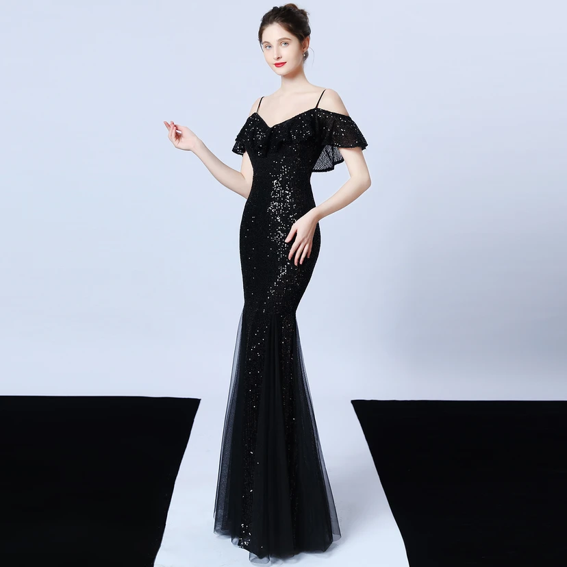 Robe de soirée élégante à franges et sequins en fil de polyester, style sirène, idéale pour un banquet ou une occasion spéciale automne. view 17