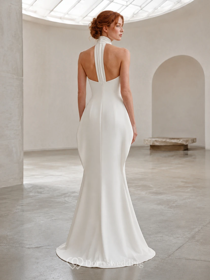 White High Neck Keyhole Back Editorial Gallery Gown view 2