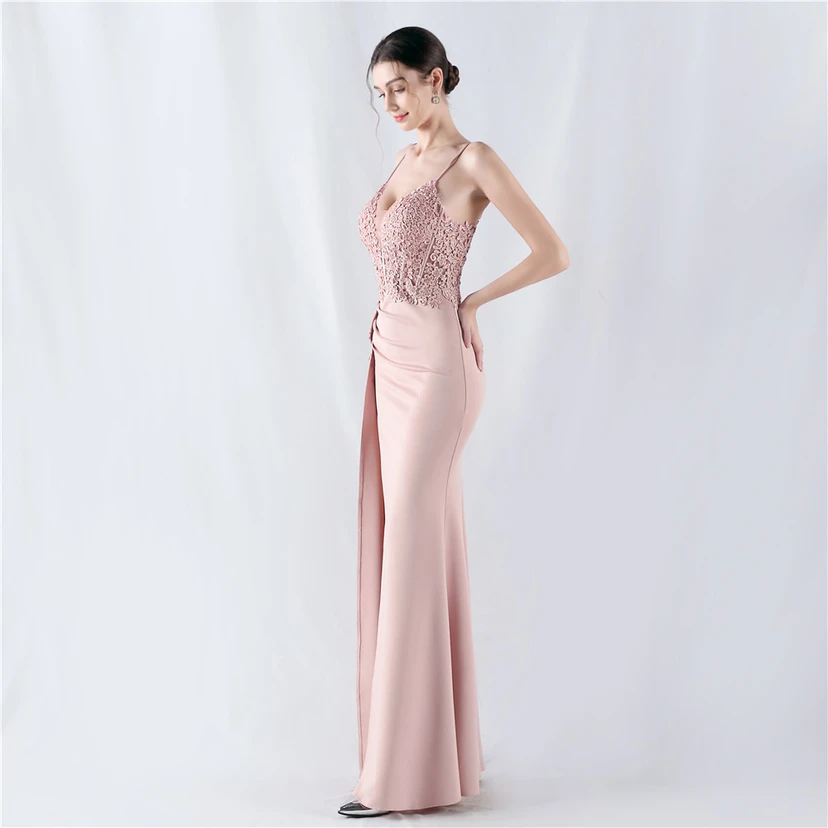 Heavy Hot Diamonds And Flower-Set Waisted Fishbone Satin Evening Dress Annual Meeting Wedding view 12