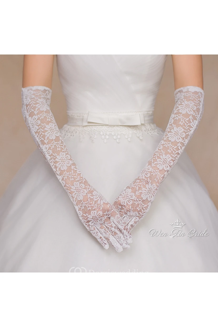 Guantes largos de encaje fino