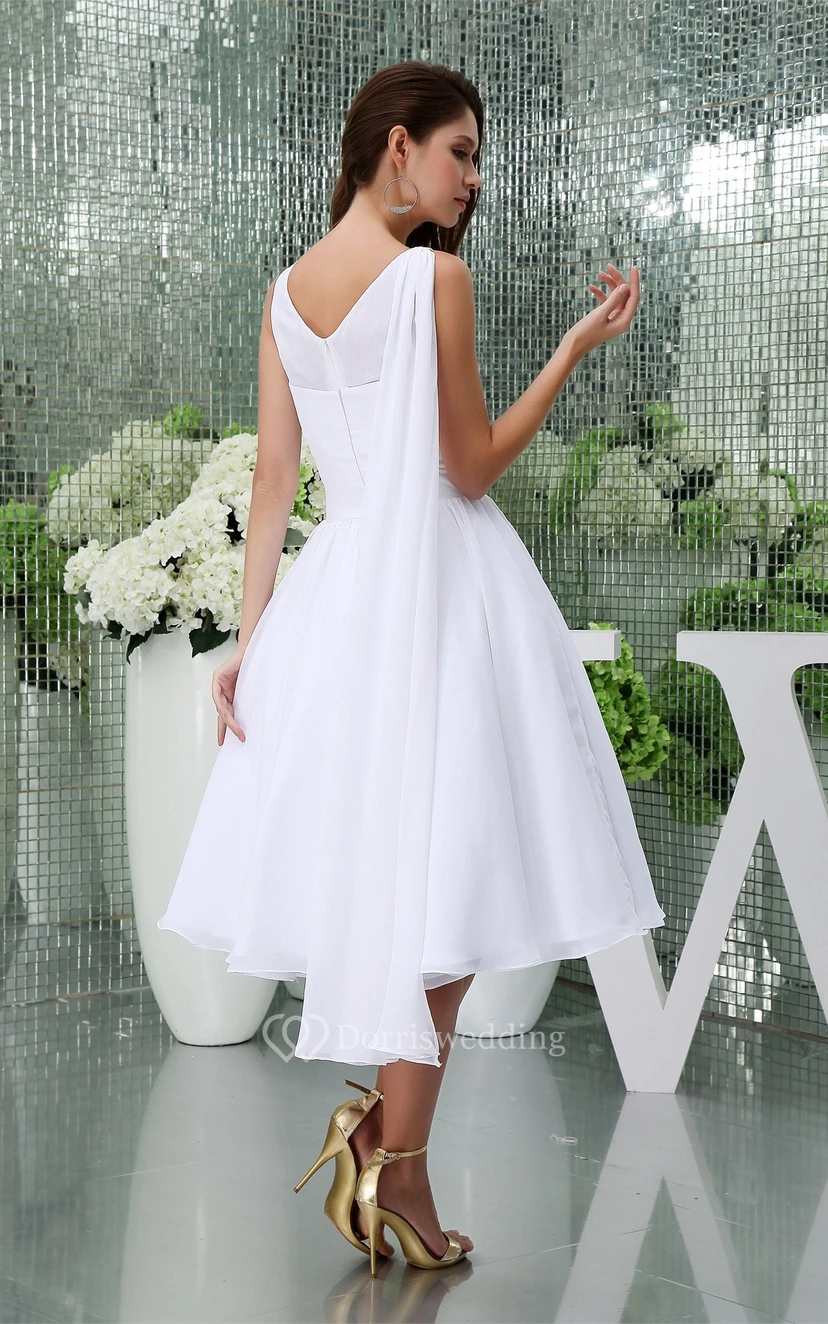 Sleeveless A-Line Tea-Length Chiffon Dress With Pleats view 7