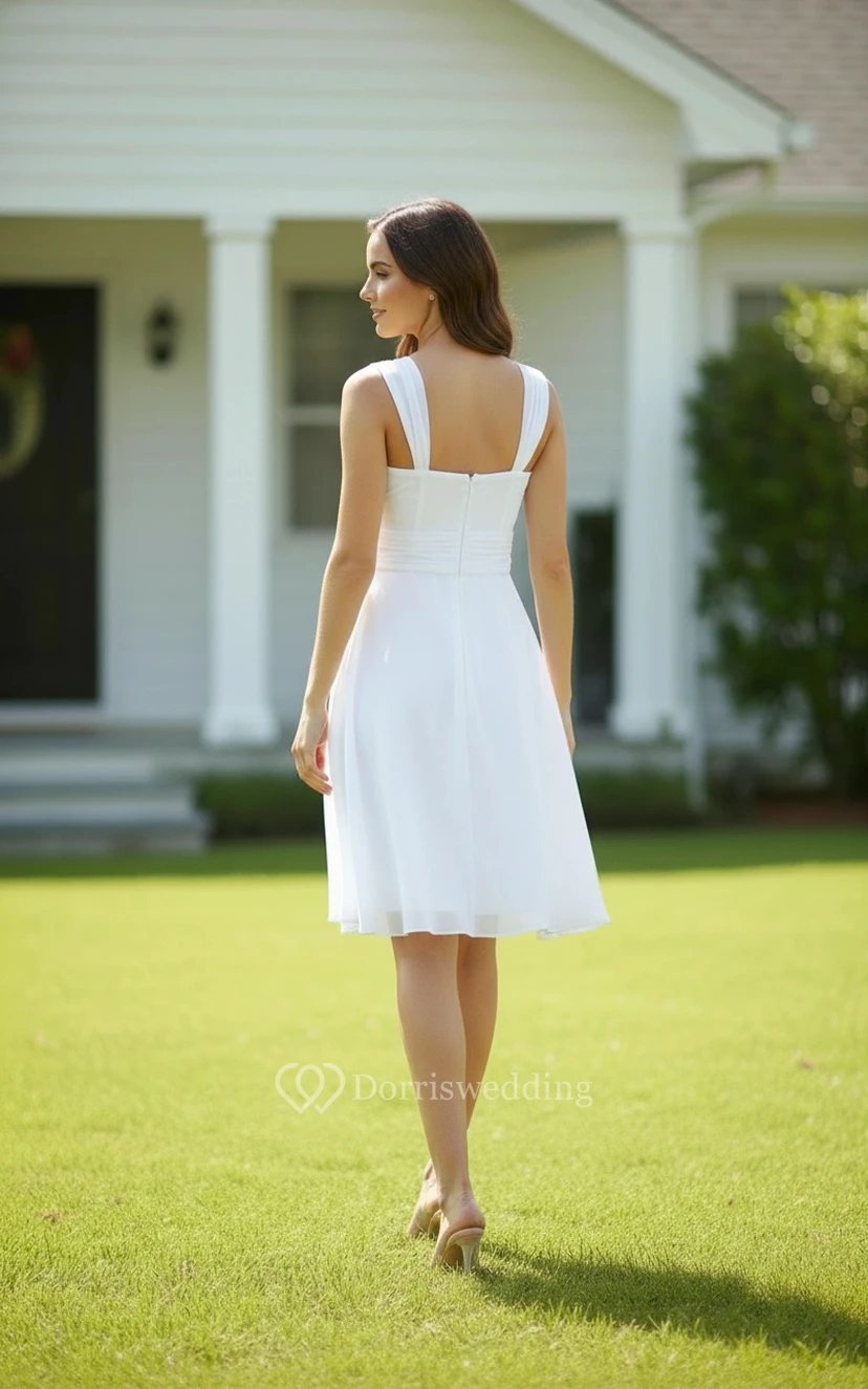 Robe de mariée civile courte trapèze - Robe de réception et de fête prénuptiale sans manches, col en V, longueur genou view 2