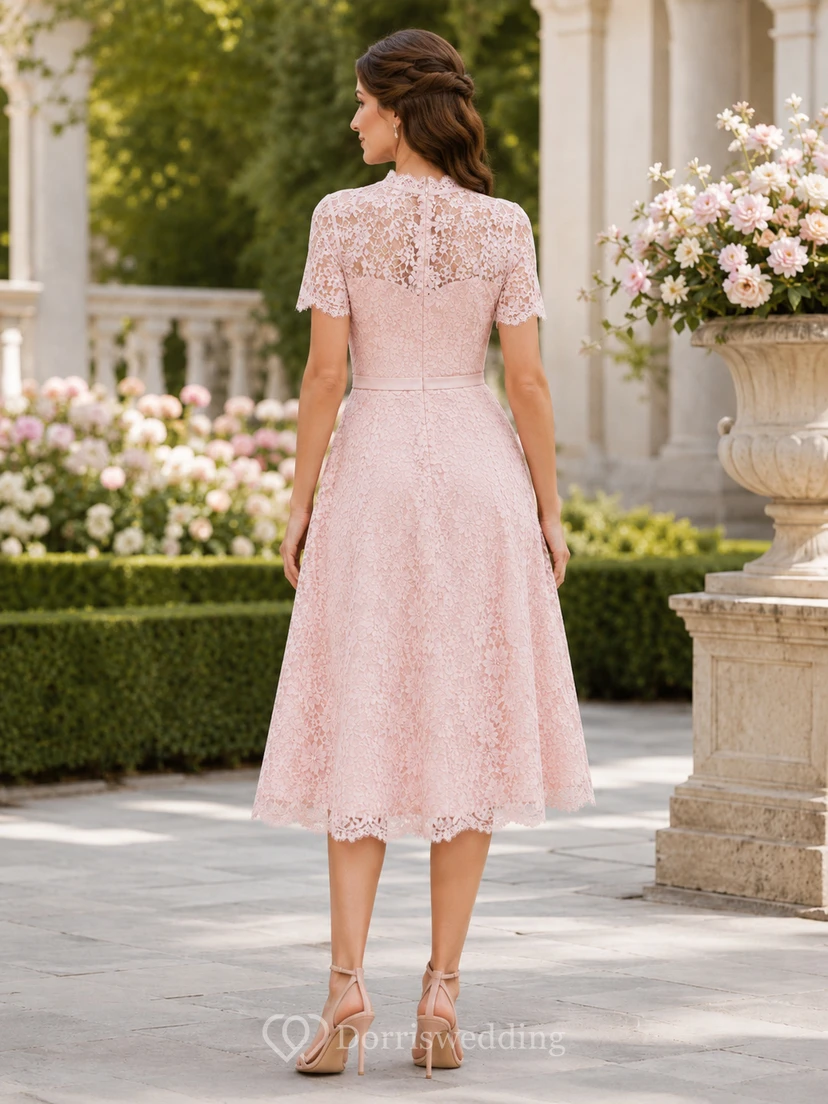 Blush Lace Illusion Neck Pastel Afternoon Tea Dress view 2