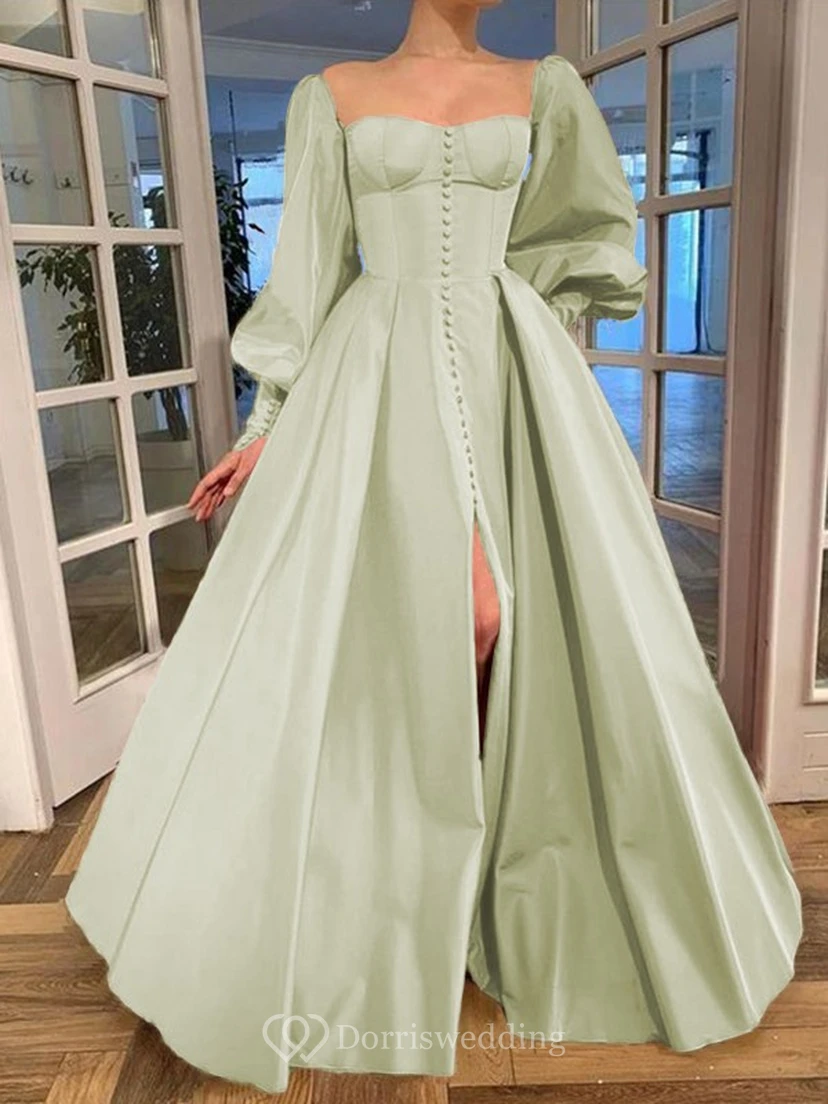Elegantes Kleid im Vintage-Stil mit langen Puffärmeln, Empire-Stil und Schlitz vorne view 14