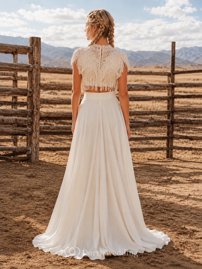 Robe trapèze western à franges et col montant deux pièces view 2