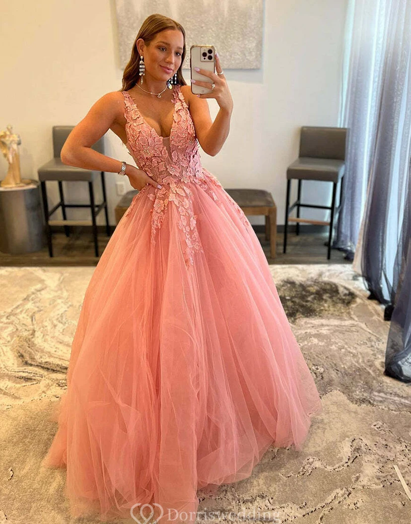 Orange Floral Appliqué Ball Gown view 5