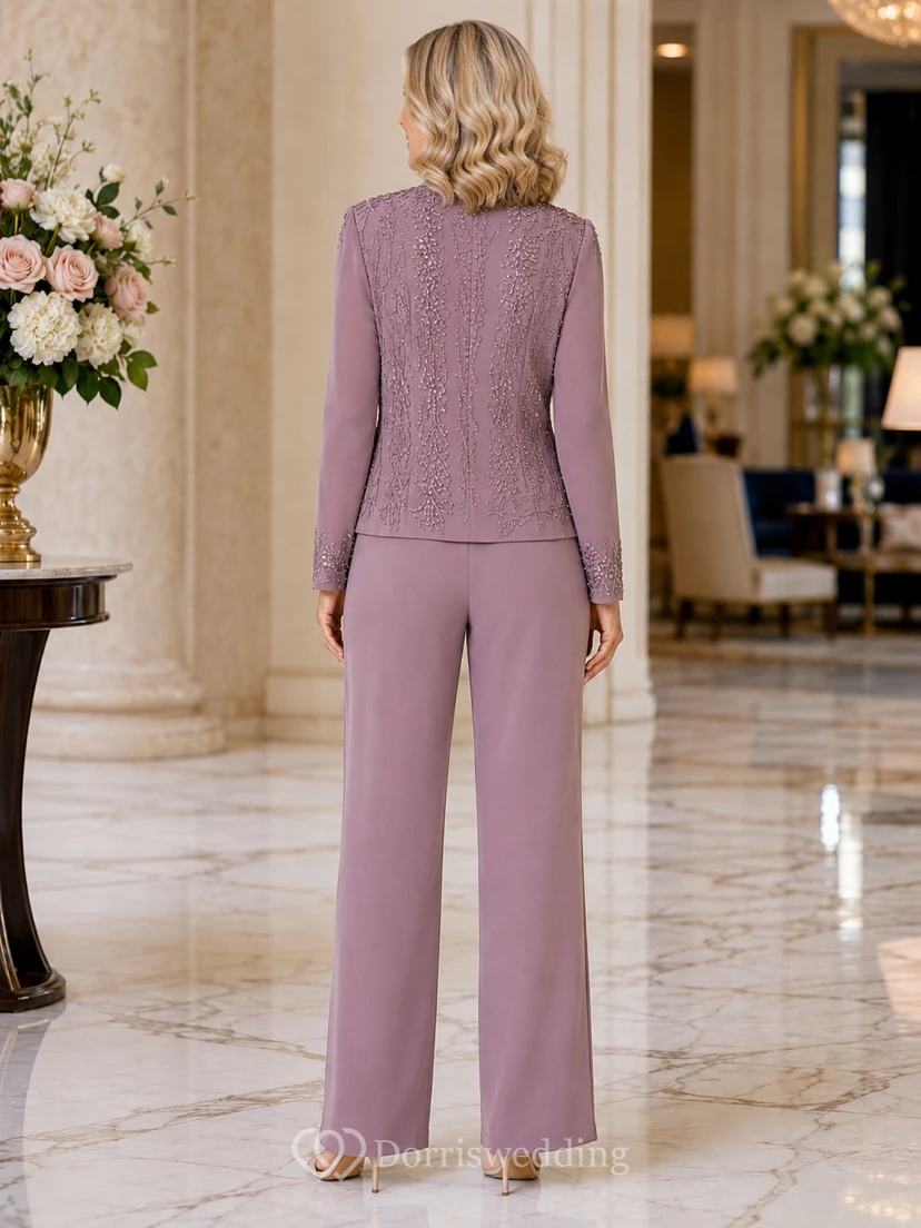Mauvefarbener Jumpsuit von Mother mit V-Ausschnitt-Spitzenjacke und weit geschnittener Hose view 2