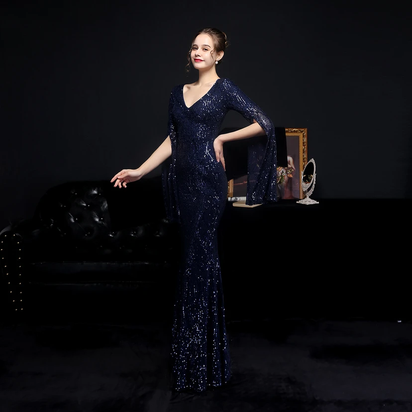 Robe de soirée élégante à sequins, longue, cintrée et sirène, idéale pour les réceptions et les célébrités. view 51