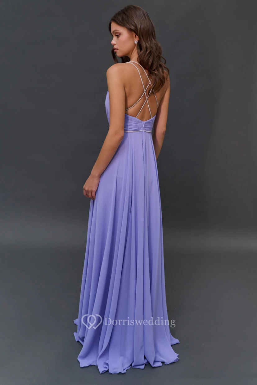 Casual Spaghetti V-neck Chiffon Front Split Dress view 2