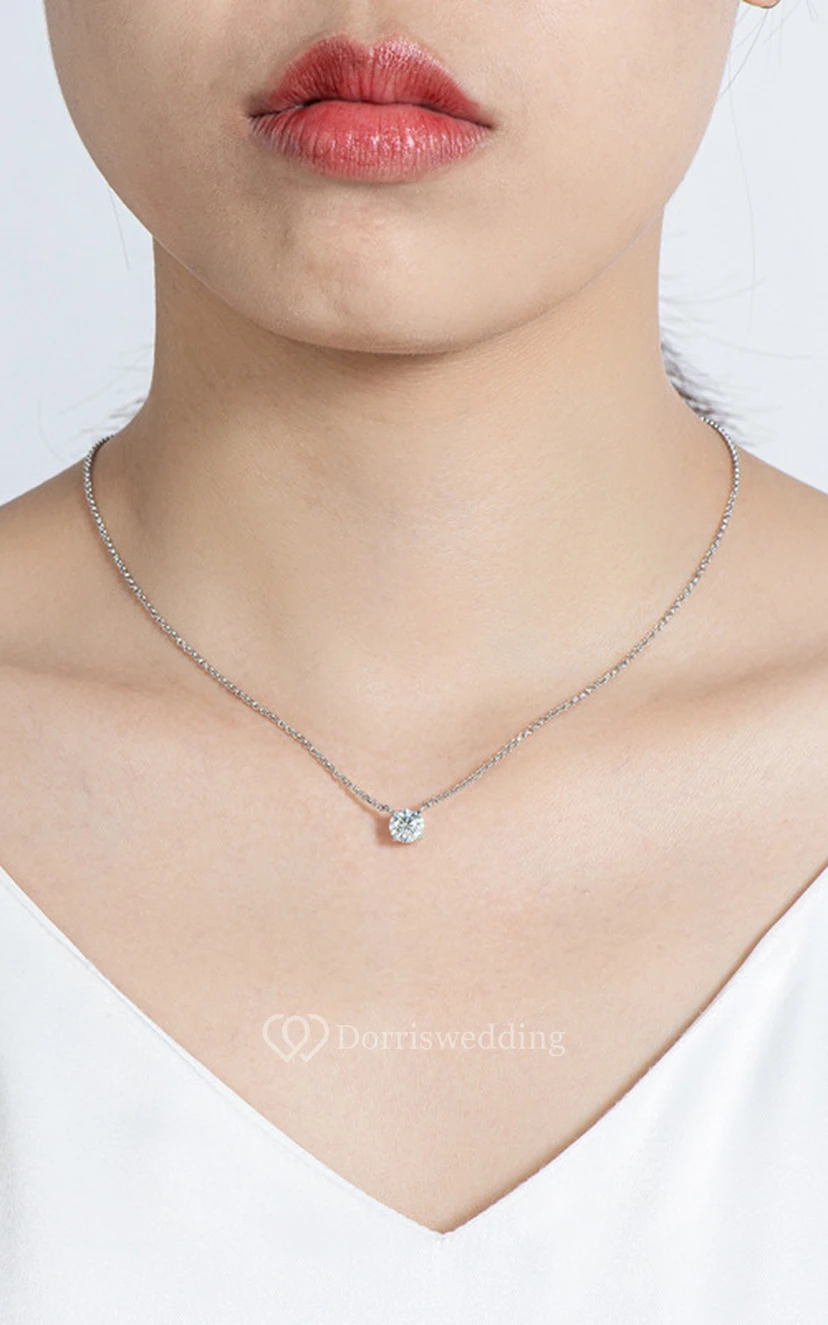 Classic Round Brilliant Cut Moissanite Necklace view 3